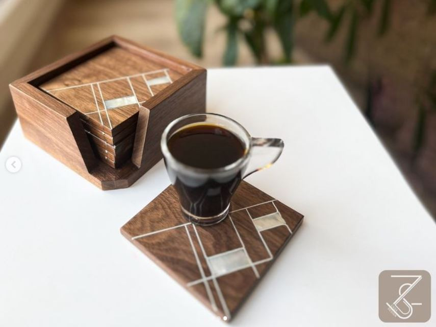 Coasters with mother of pearl / Square Shape - Hover