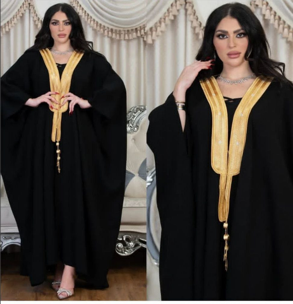 black abaya with golden strip