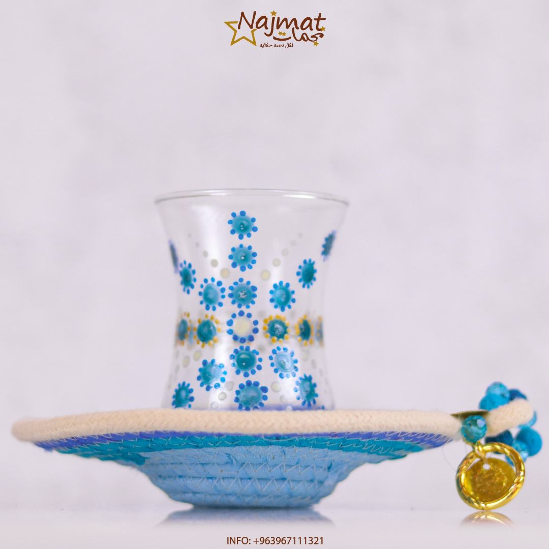 Floral prints   6 glass cup with straw plate