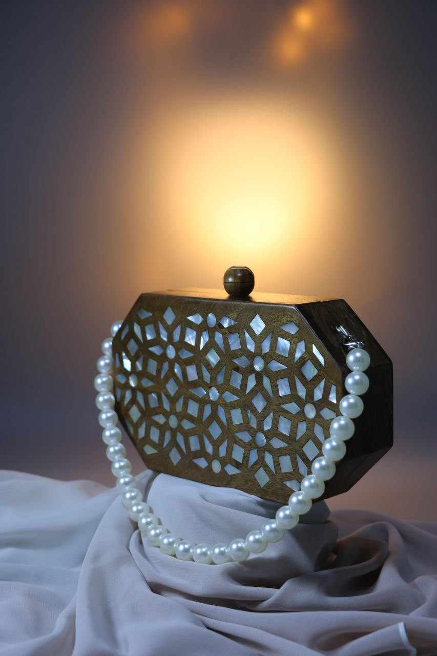 Natural walnut wood handbag