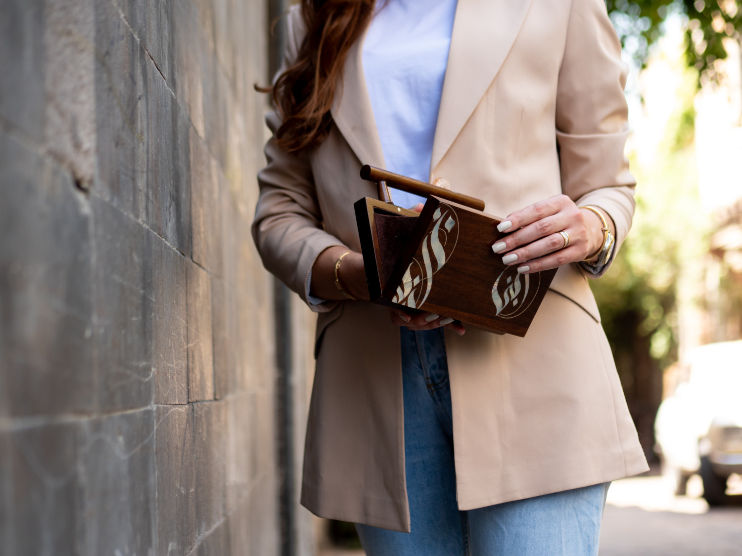 handbag with Arabic calligraphy